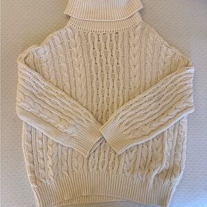Pilcro Cream Cable Knit Turtleneck Sweater